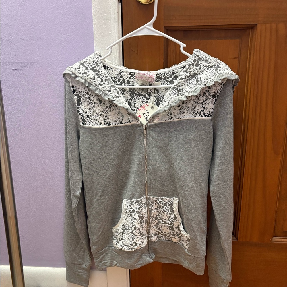 Beach Bunny Gray Top with Lace Details